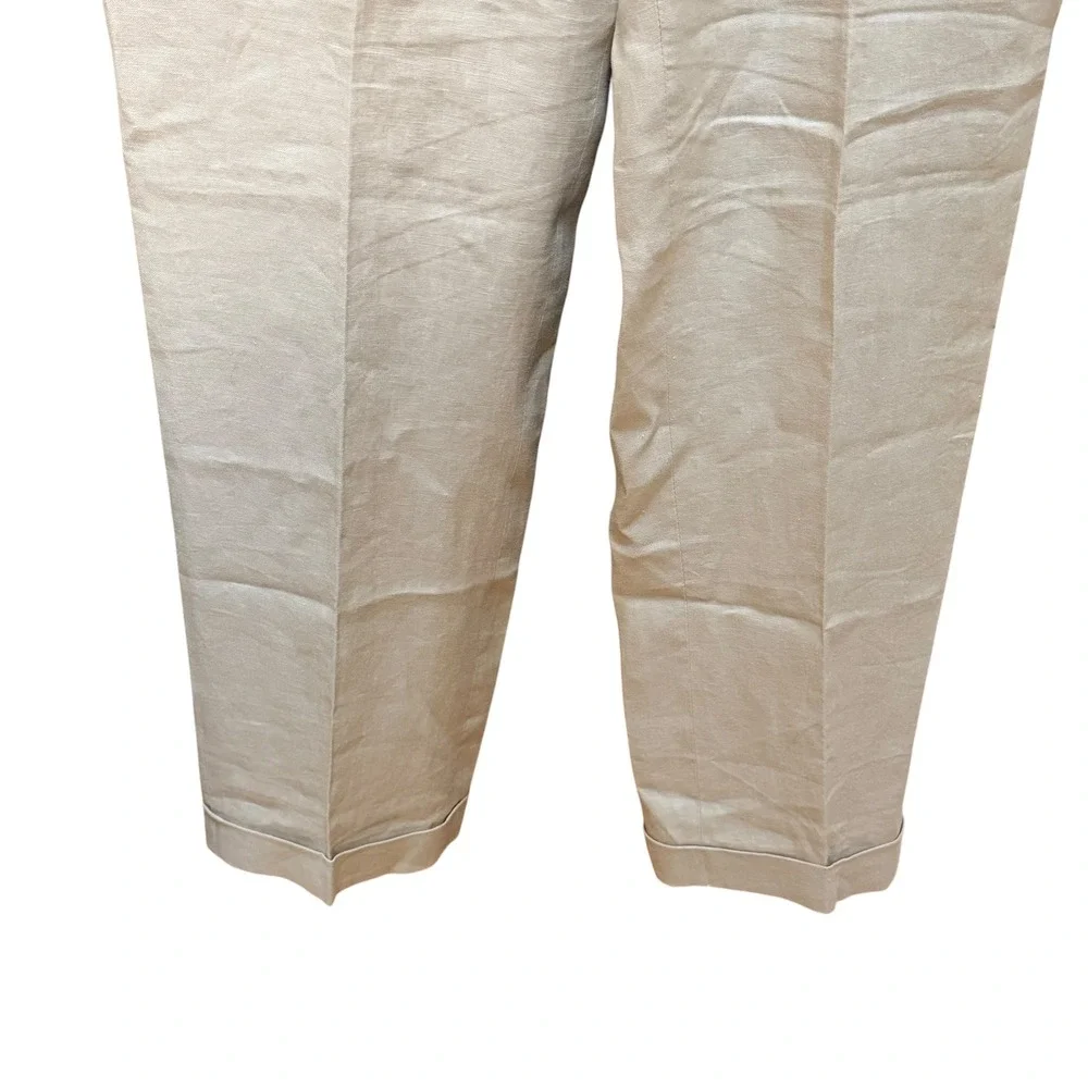 Calvin Klein Pants Mens 34 Beige Linen Flat Front Cuffed Dress Trousers Summer